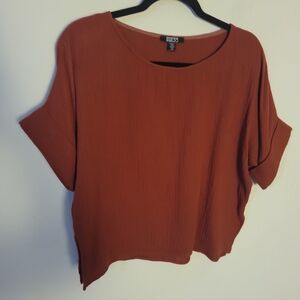 Natalie Busby Terracotta Gauzy Cotton Crop Top Sz XS Lagenlook Beachy Breathable